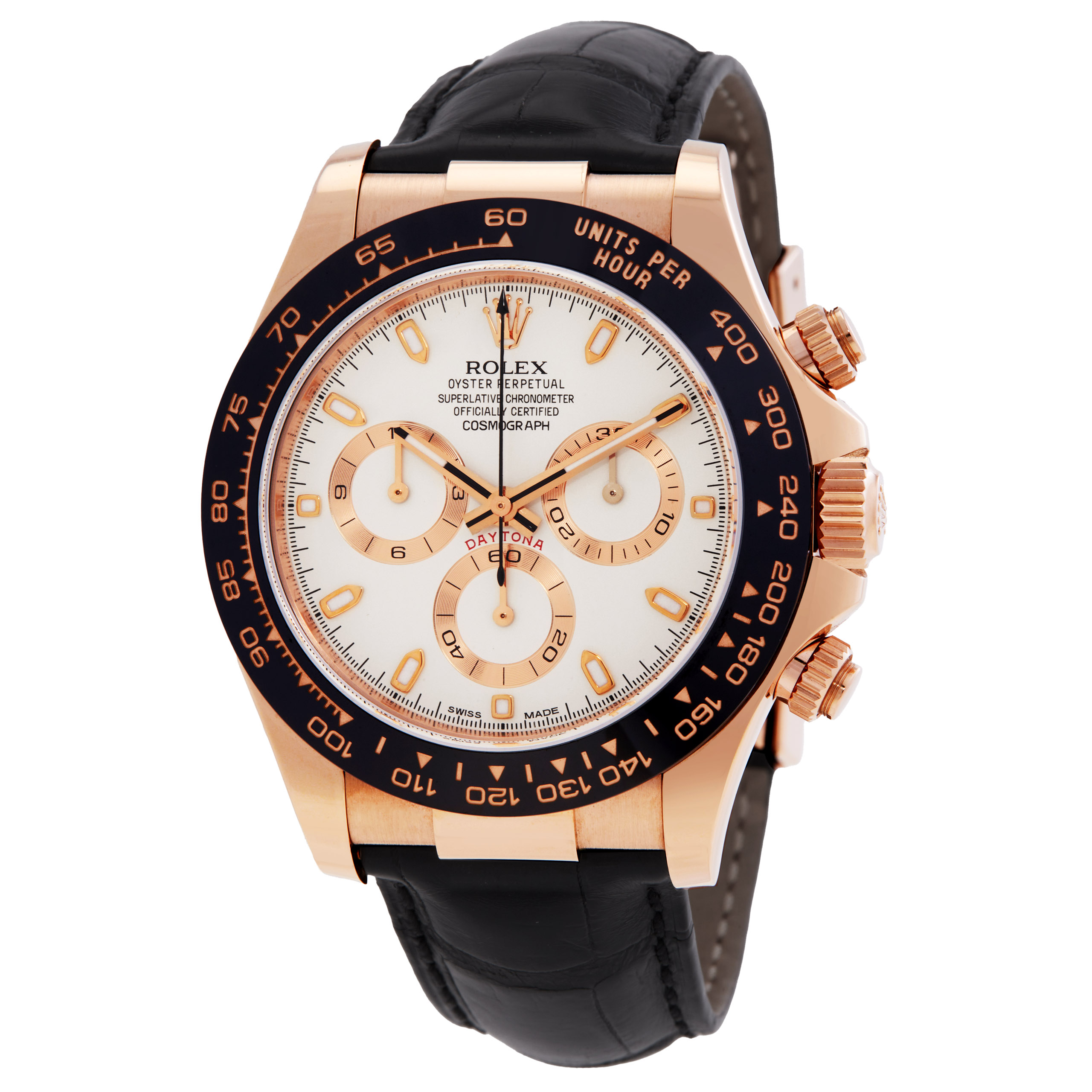 Rolex Cosmograph Daytona Ivory Dial Automatic Black Leather Men's
