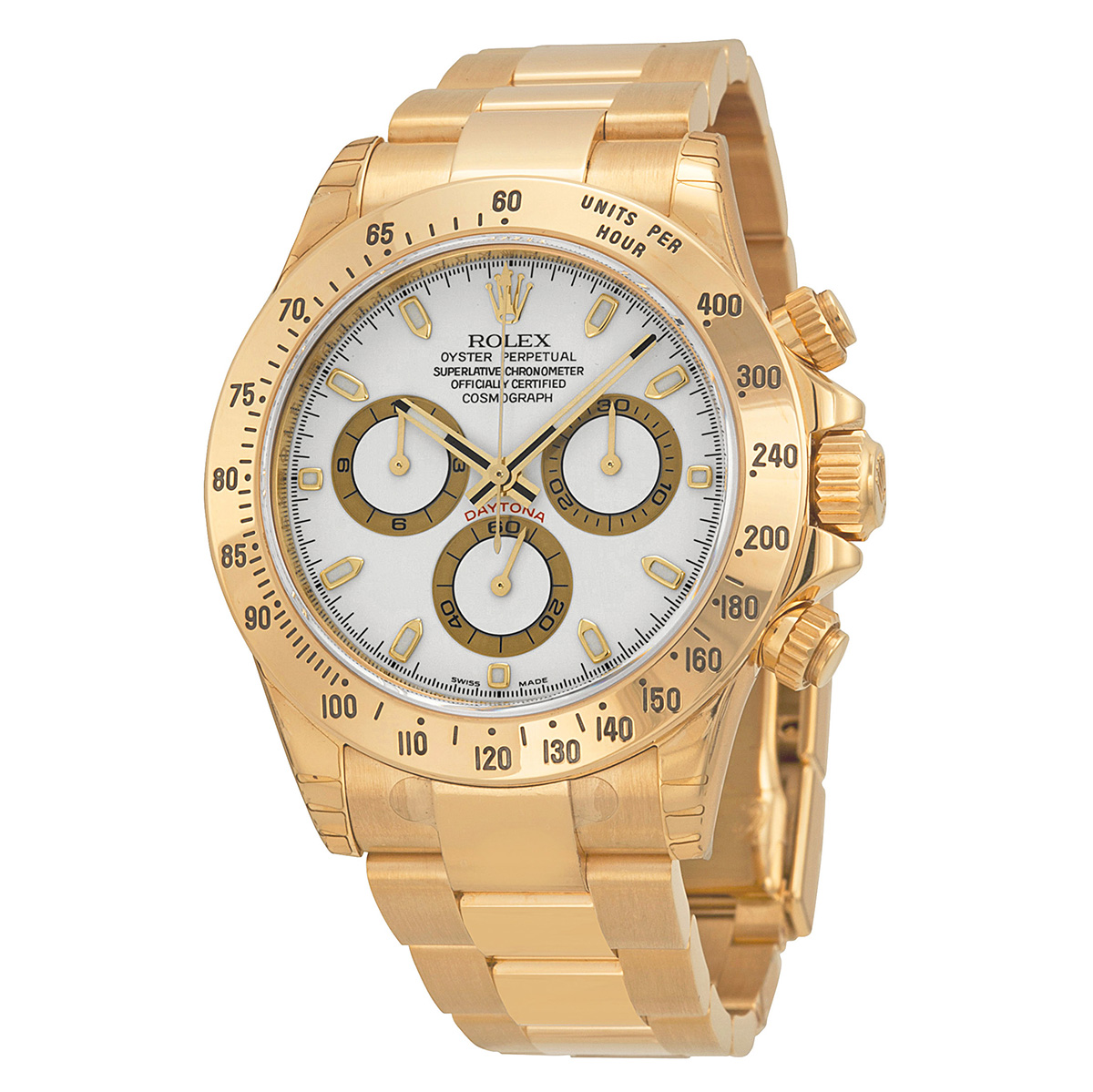 Rolex Cosmograph Daytona White Dial 18K Yellow Gold Oyster Bracelet Automatic Men's Watch 116528WSO
