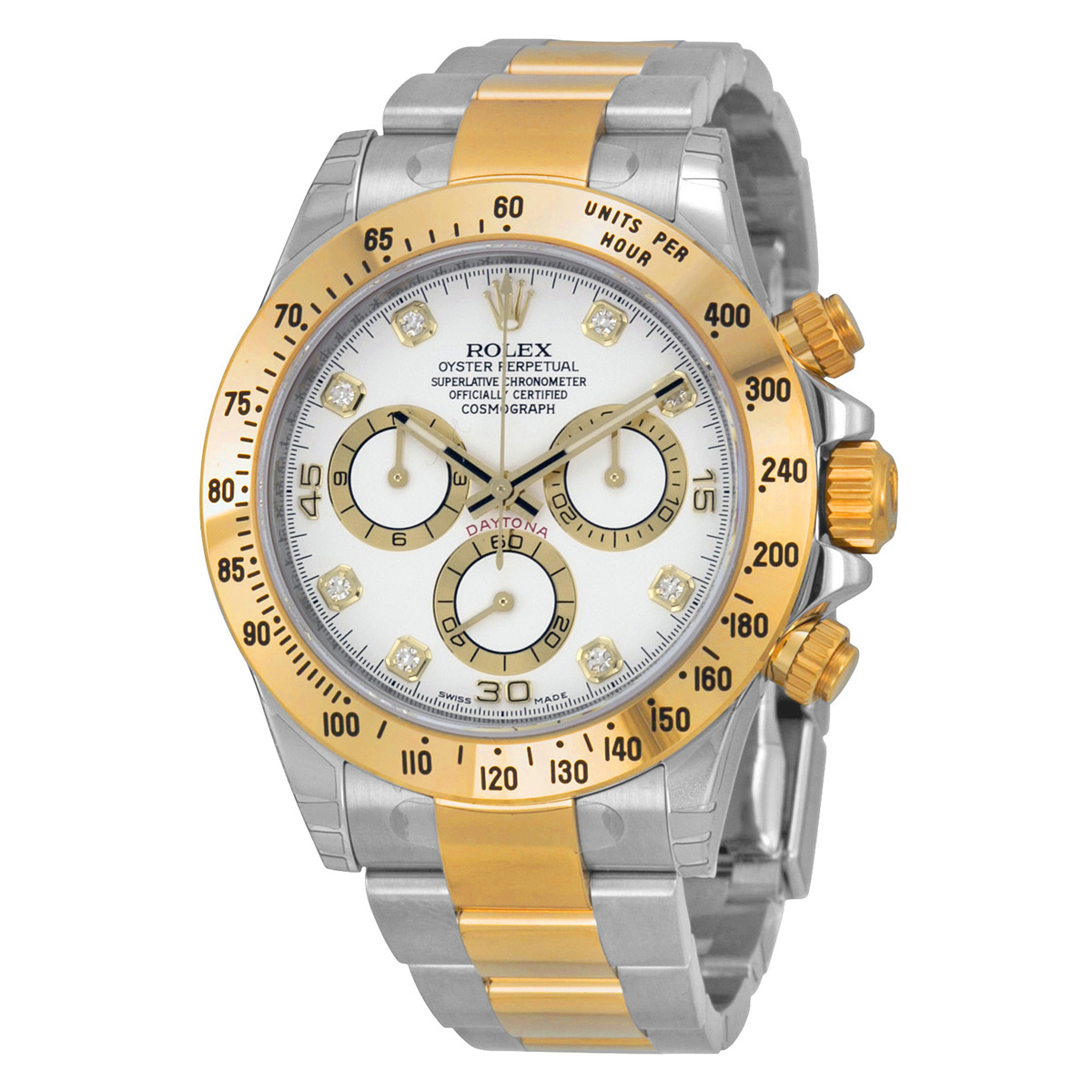 Rolex Cosmograph Daytona White With 8 Diamonds Dial Stainless steel and 18K Yellow Gold Oyster Bracelet Automatic Men's Watch 116523WDO