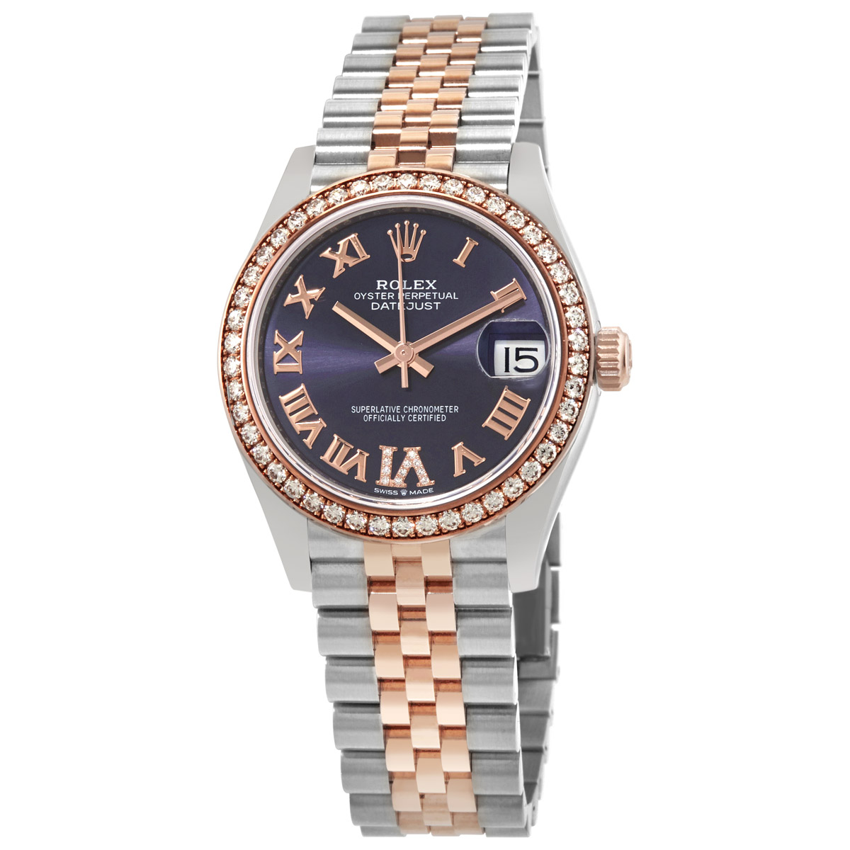 Datejust 31 Aubergine Dial Automatic Ladies Steel and 18kt Everose Gold Jubilee Watch