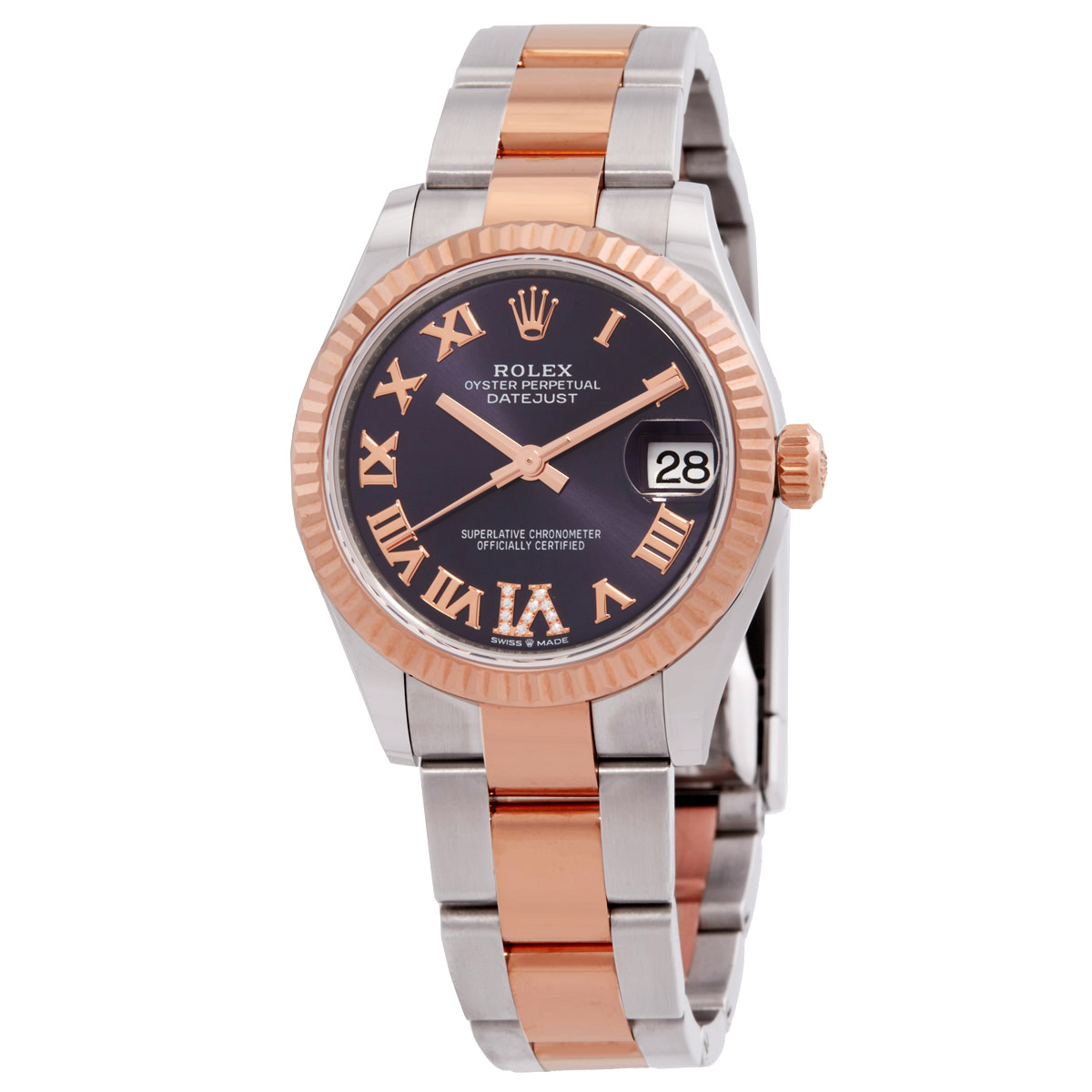 Rolex Datejust 31 Aubergine Diamond Dial Automatic Ladies Steel and 18kt Everose Gold Oyster Watch 278271AURDO