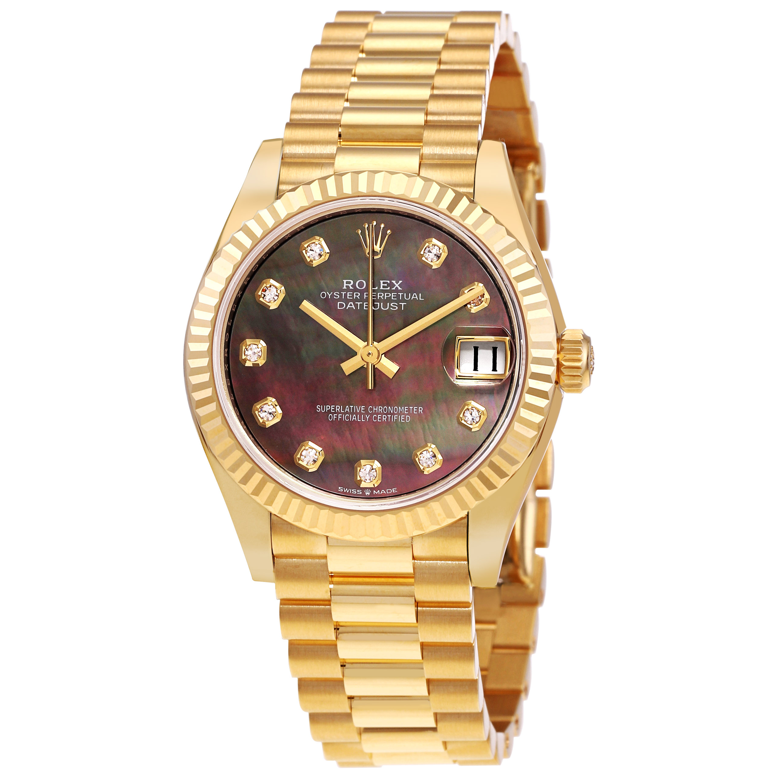 Datejust 31 Automatic 18kt Yellow Gold Diamond Black Mother of Pearl Dial Ladies Watch 278278BKMDP