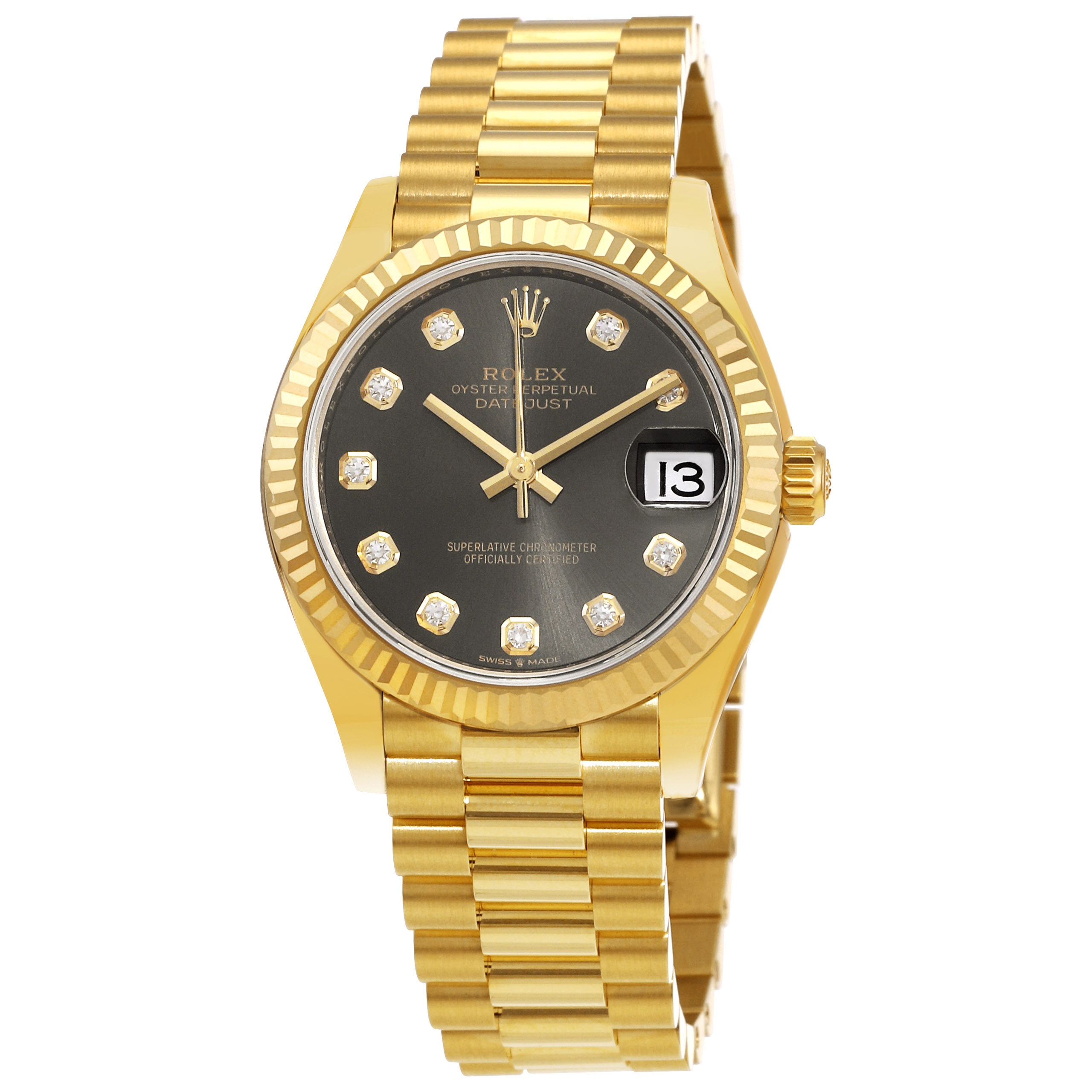 Datejust 31 Automatic 18kt Yellow Gold Diamond Grey Dial Ladies Watch 278278RDP