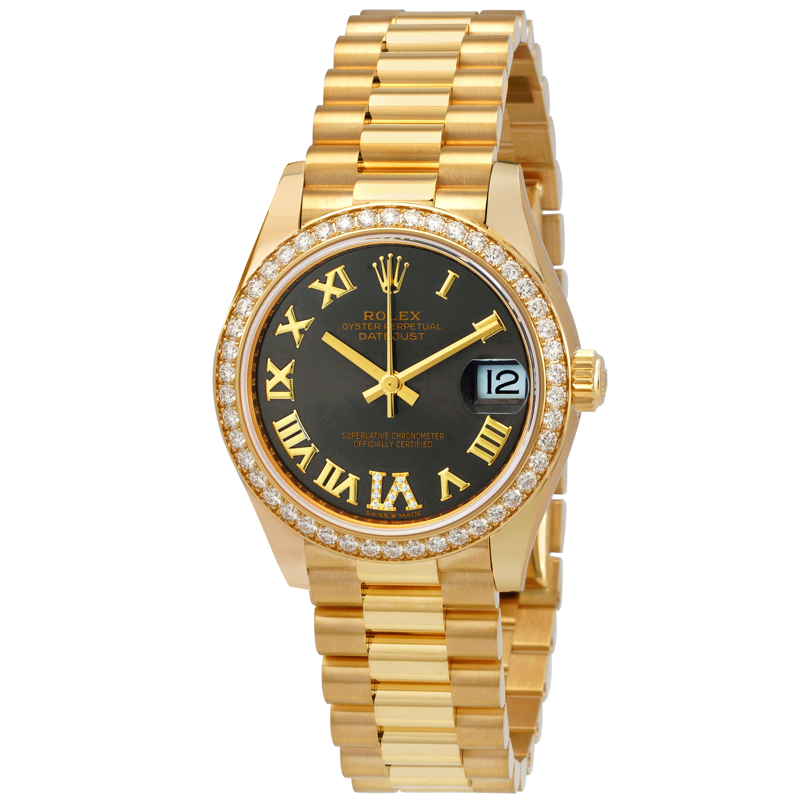 Datejust 31 Automatic 18kt Yellow Gold Diamond Grey Dial Ladies Watch