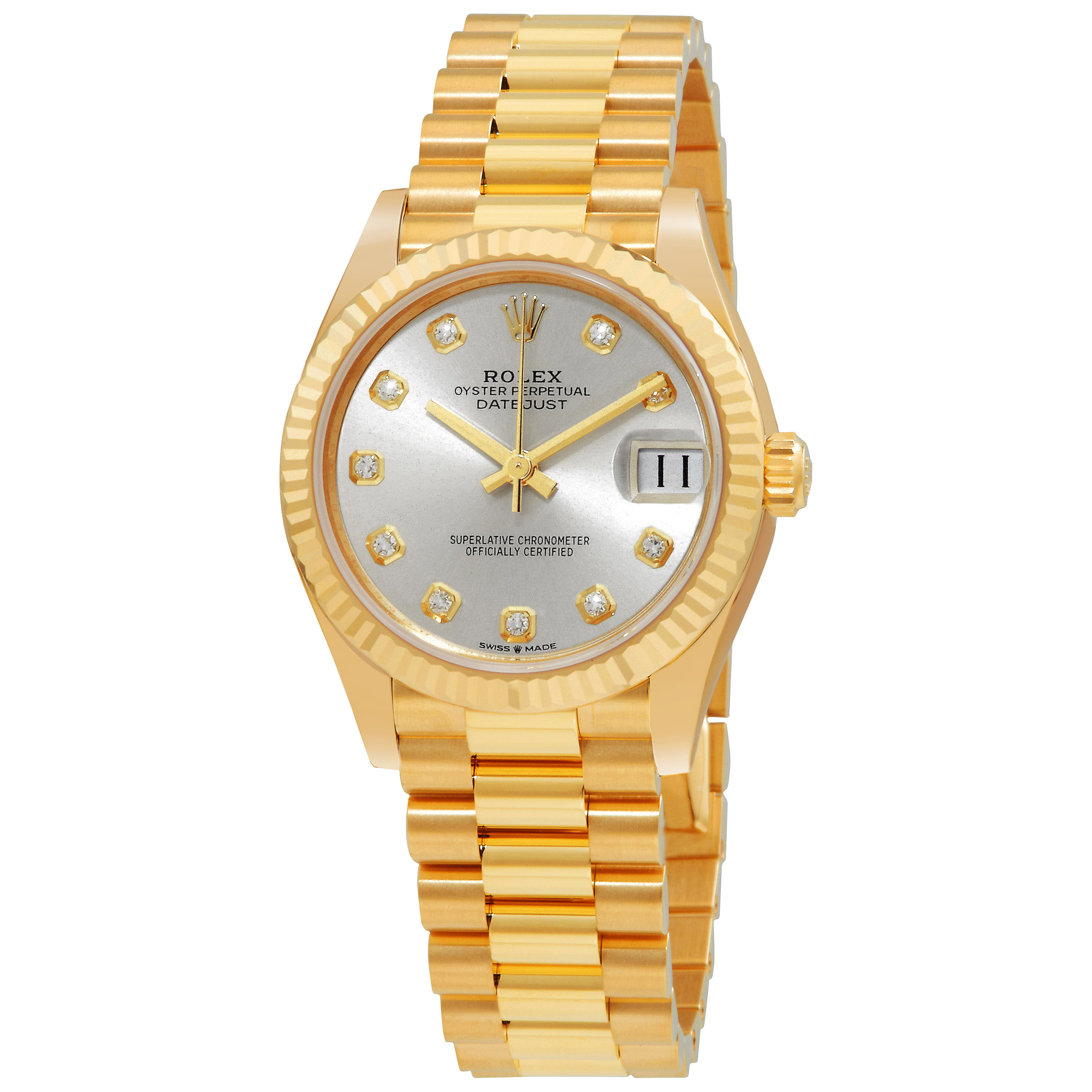 Datejust 31 Automatic 18kt Yellow Gold Diamond Silver Dial Ladies Watch 278278SDP