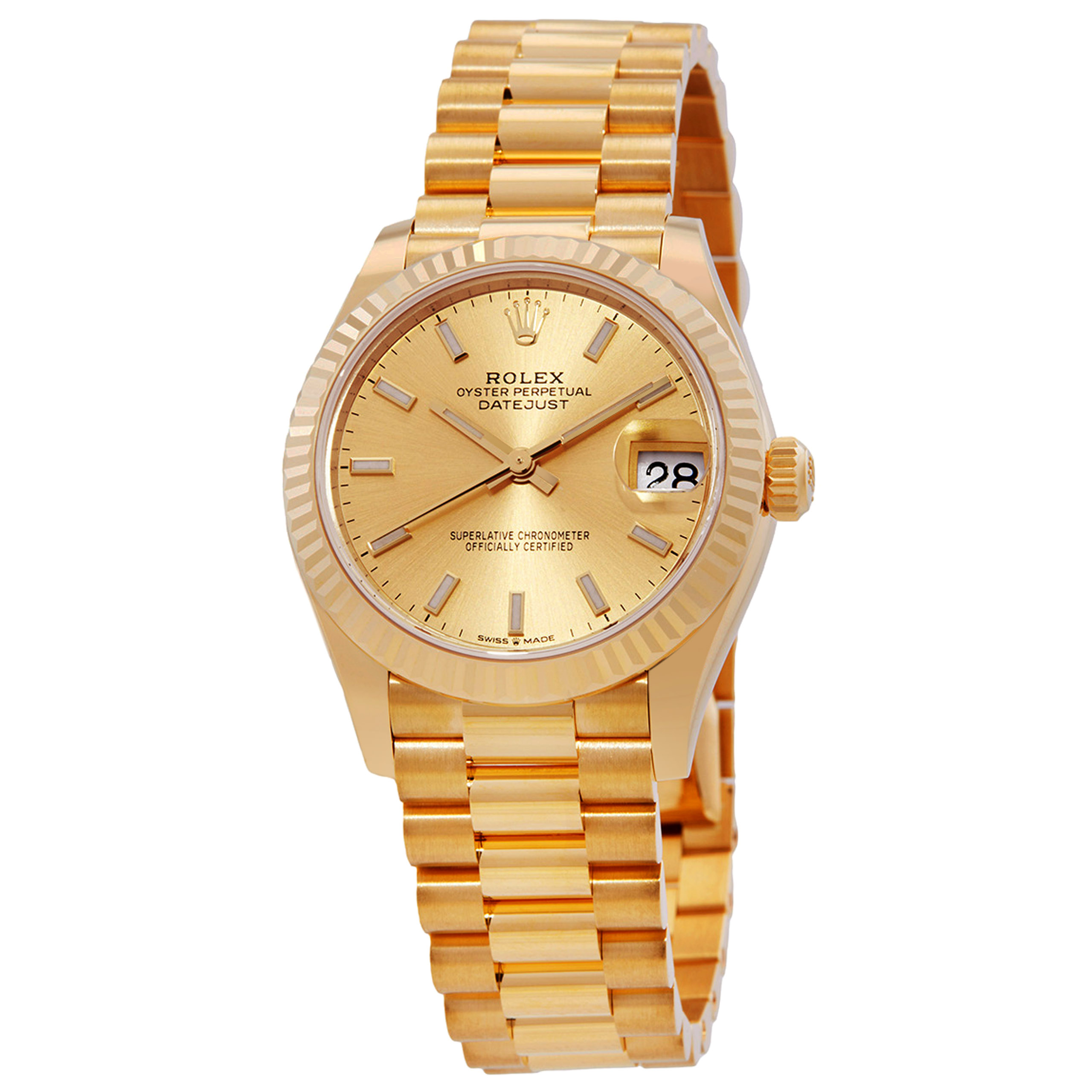 Datejust 31 Automatic Champagne Dial Ladies 18kt Yellow Gold President Watch