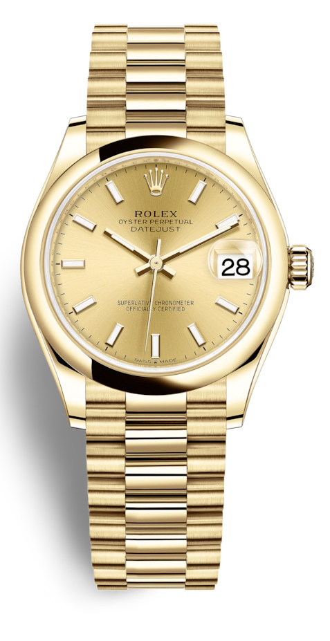 Datejust 31 Automatic Champagne Dial Ladies 18kt Yellow Gold President Watch