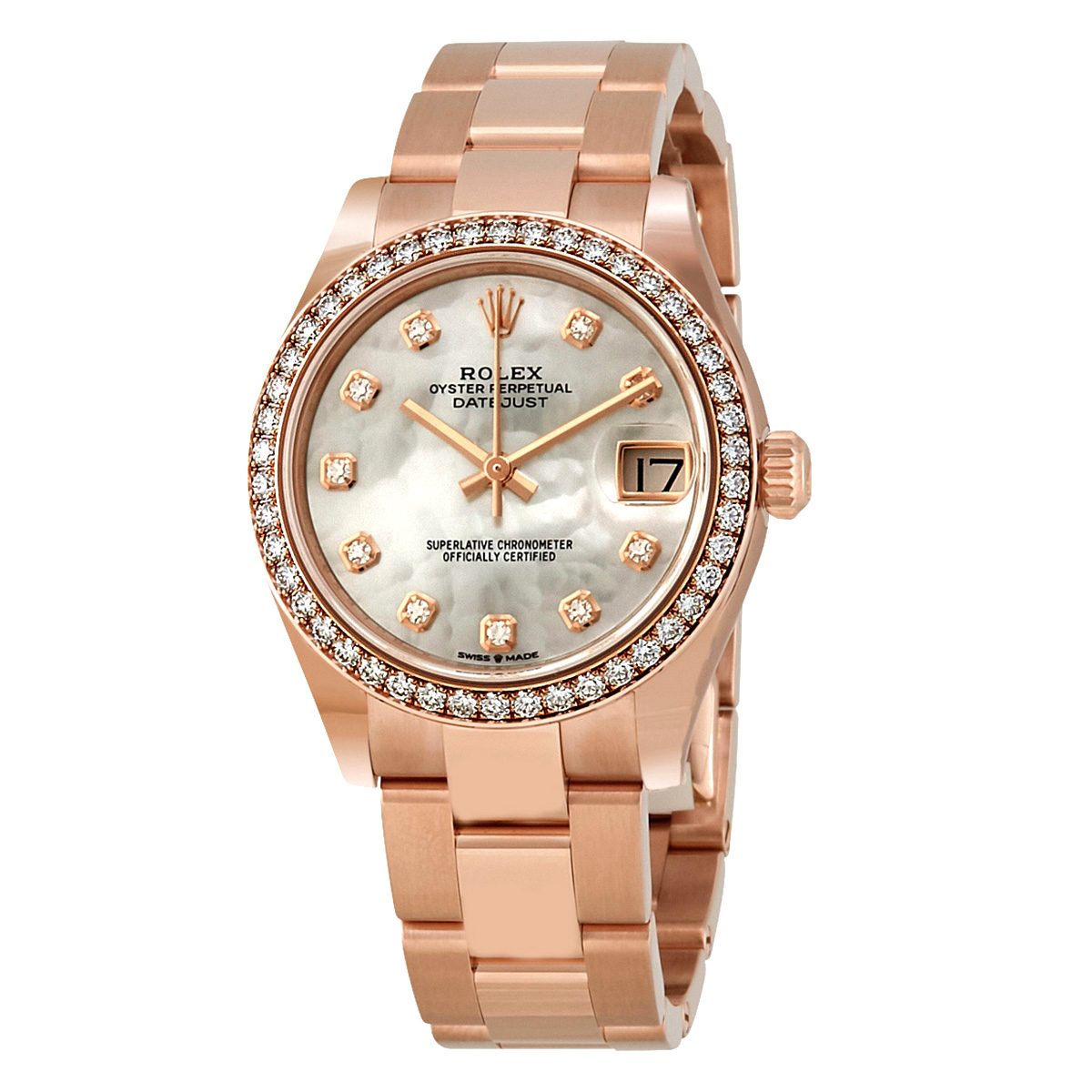 Datejust 31 Automatic Mother of Pearl Diamond Dial Ladies 18 ct Everose Gold President Watch 278285MDP