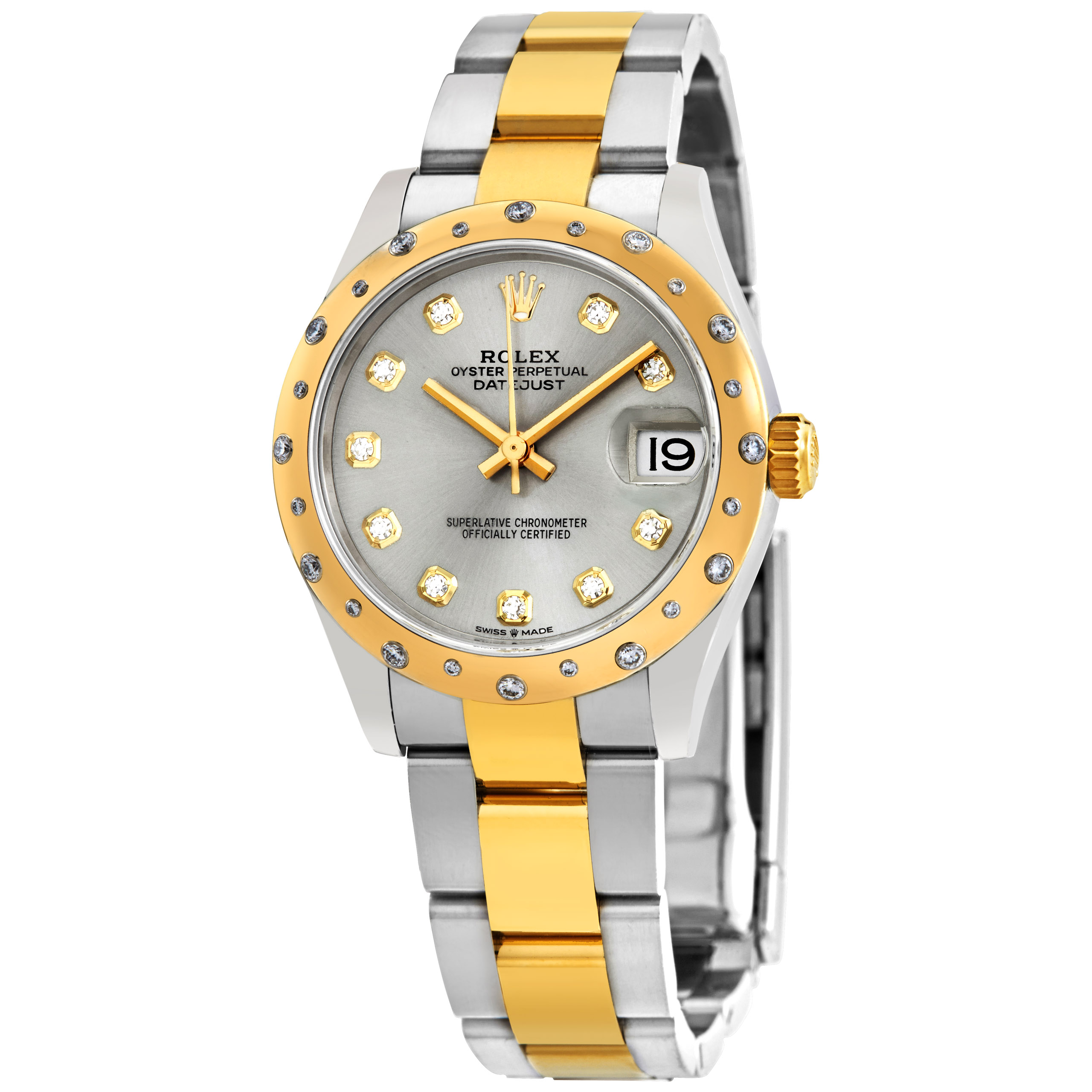 Datejust 31 Automatic Silver Diamond Dial Ladies Steel and 18kt Yellow Gold Oyster Watch