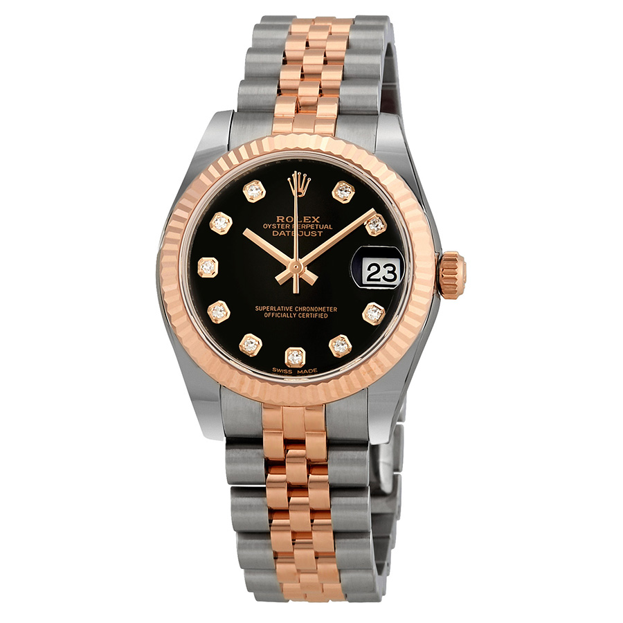 Rolex Datejust 31 Black Diamond Dial Ladies Steel and 18kt Everose Gold Jubilee Watch 178271BKDJ