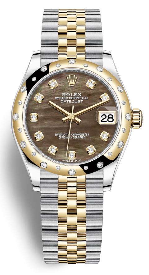 Datejust 31 Black Mother of Pearl Diamond Dial Automatic Ladies Steel and 18kt Yellow Gold Jubilee Watch