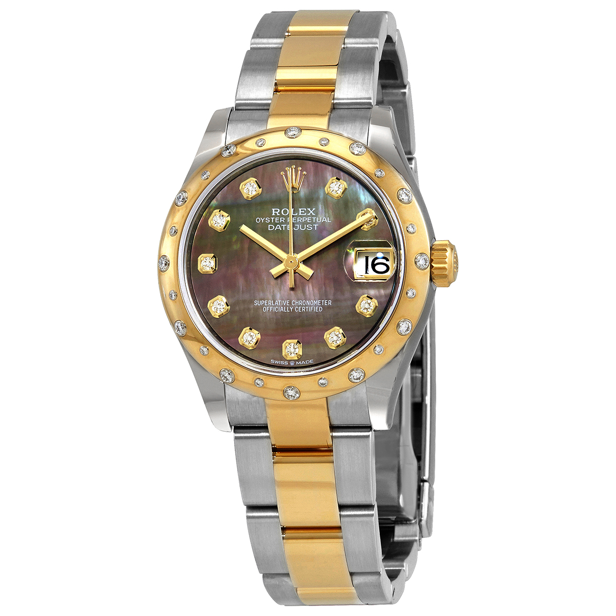 Rolex Datejust 31 Black Mother of Pearl Diamond Dial Ladies Steel and 18kt Yellow Gold Oyster Watch 278343BKMDO