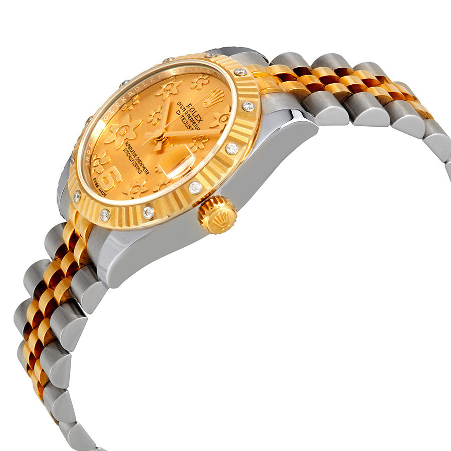 Rolex Datejust 31 Champagne Floral Dial Automatic Ladies Steel and 18