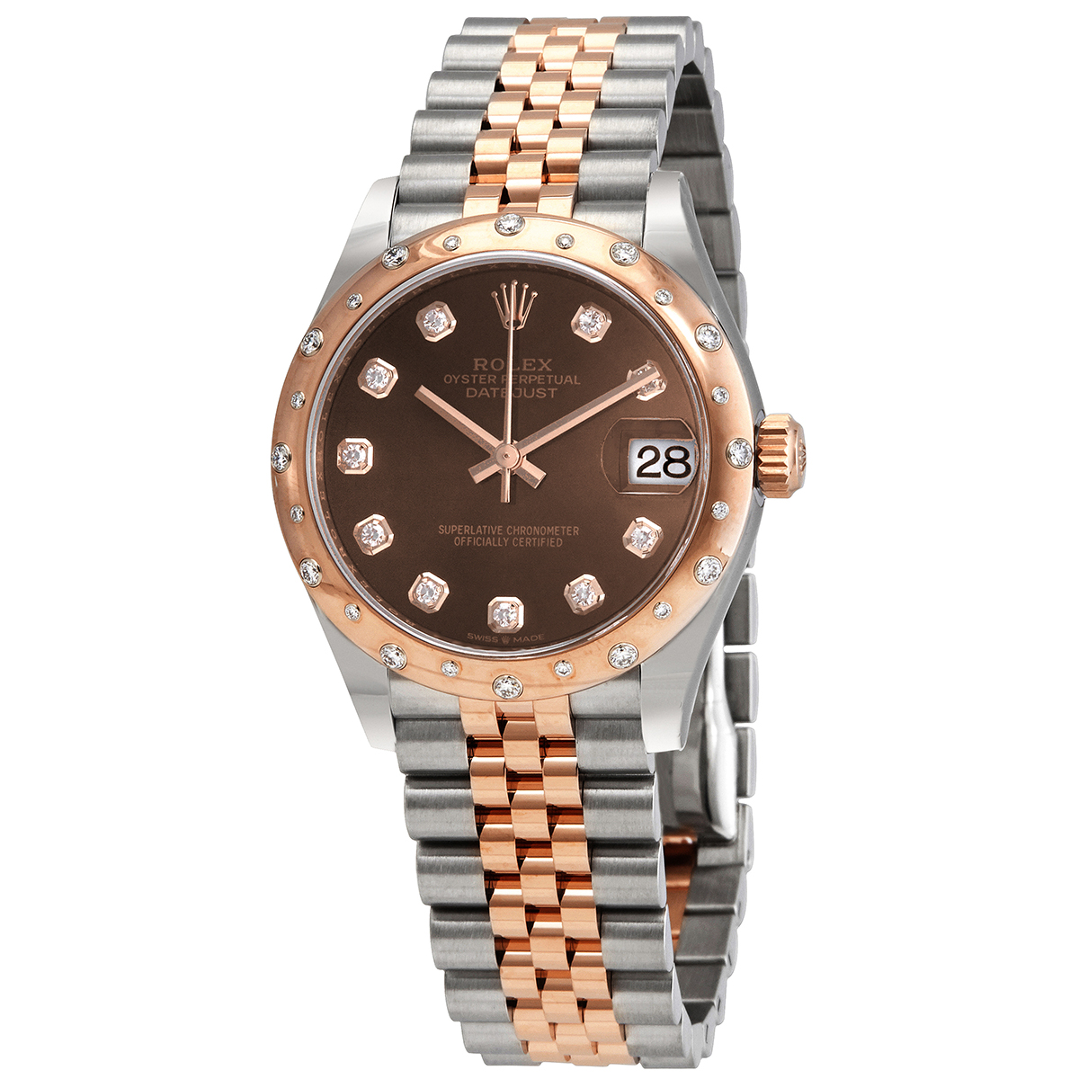 Datejust 31 Chocolate Diamond Dial Automatic Ladies Steel and 18kt Pink Gold Jubilee Watch