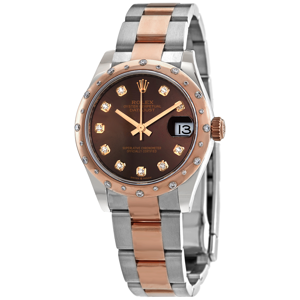 Rolex Datejust 31 Chocolate Diamond Dial Automatic Ladies Steel and 18kt Rose Gold Oyster Watch 278341CHDO