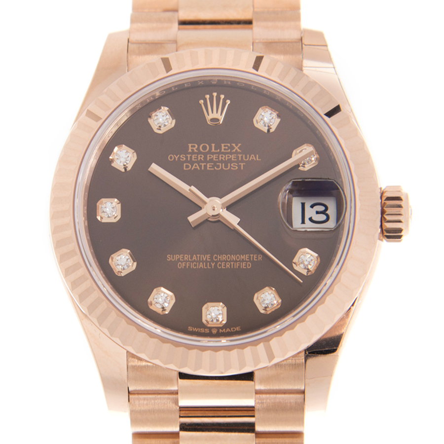 Datejust 31 Chocolate Diamond Dial Ladies 18kt Everose Gold President Watch 278275CHDP