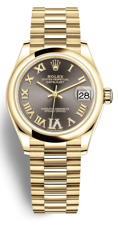 Datejust 31 Dark Grey Dial Automatic Ladies 18kt Yellow Gold President Watch