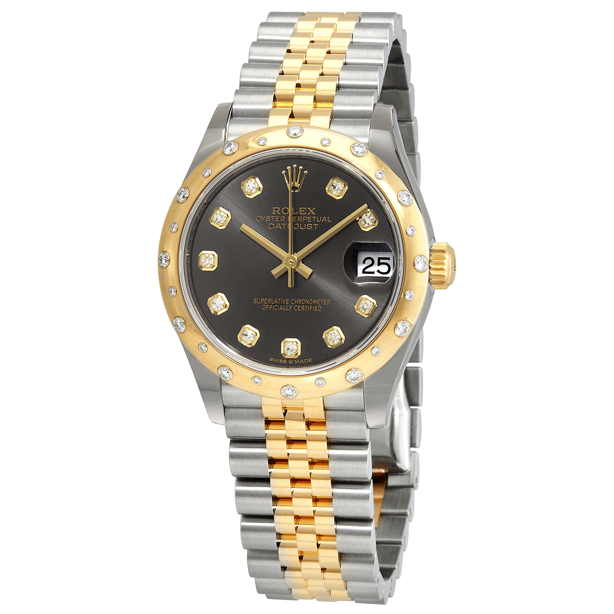 Datejust 31 Dark Grey Diamond Dial Automatic Ladies Steel and 18kt Yellow Gold Jubilee Watch