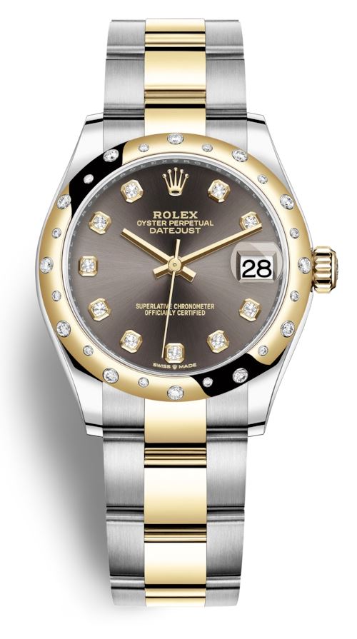 Datejust 31 Dark Grey Diamond Dial Automatic Ladies Steel and 18kt Yellow Gold Oyster Watch