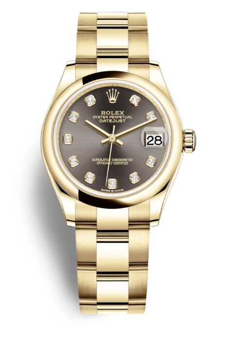 Datejust 31 Dark Grey Diamond Dial Ladies 18kt Yellow Gold Oyster Watch