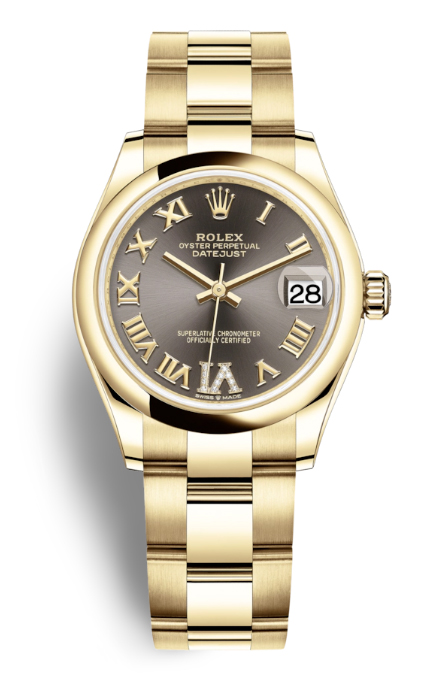 Datejust 31 Dark Grey Diamond Dial Ladies 18kt Yellow Gold Oyster Watch