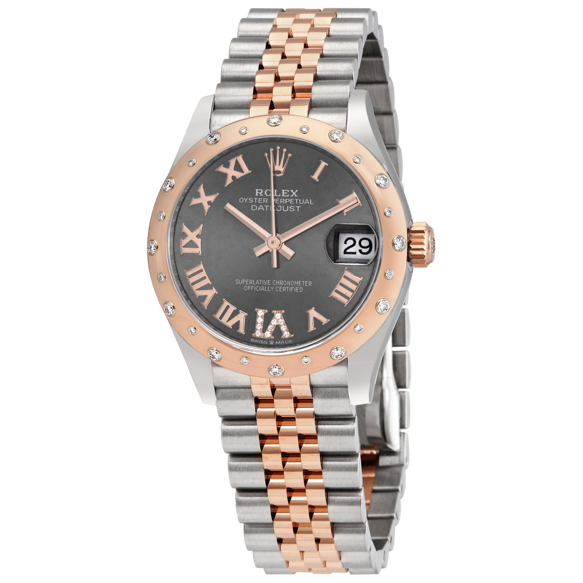 Datejust 31 Dark Rhodium Dial Ladies Steel and 18kt Everose Gold Jubilee Watch