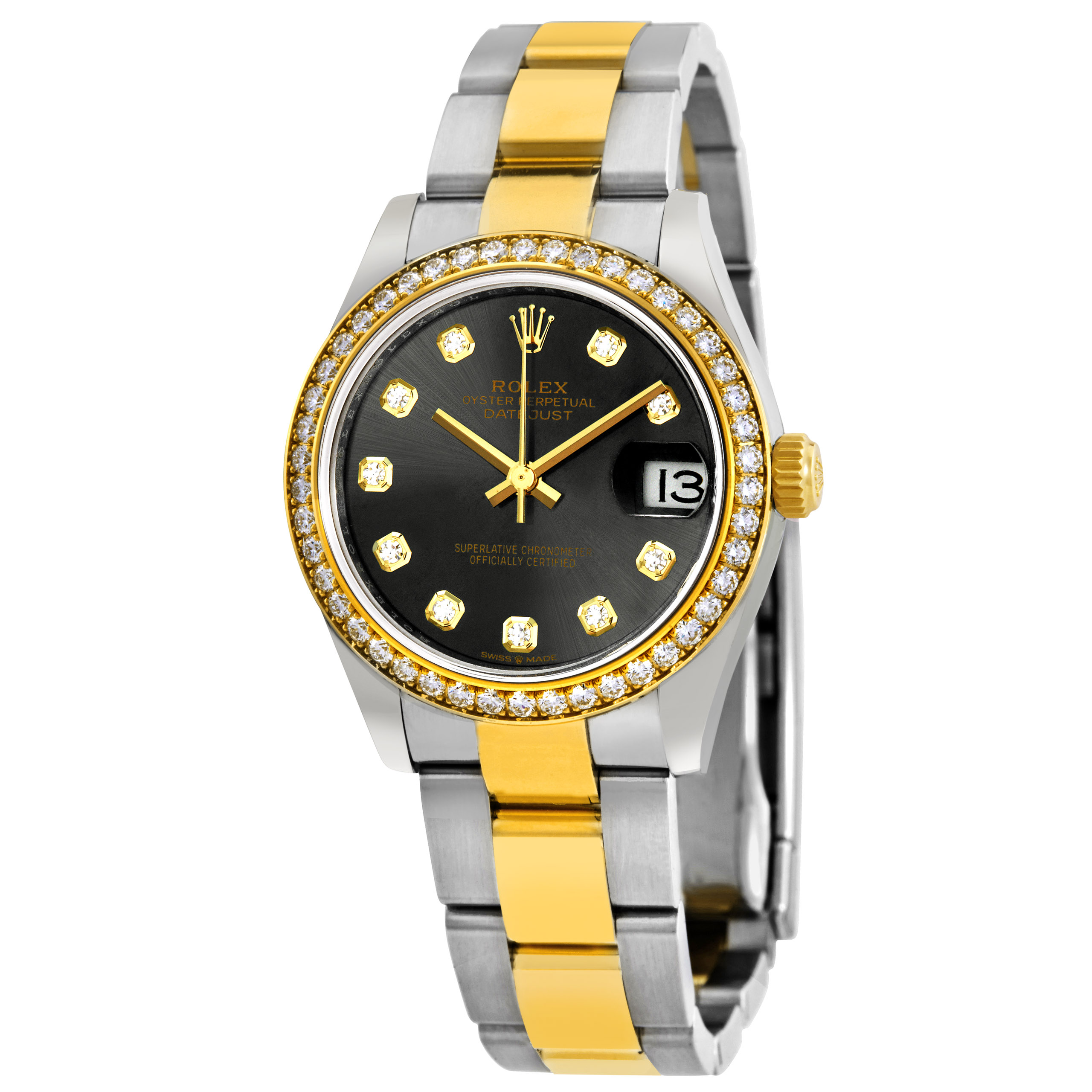 Datejust 31 Grey Diamond Dial Ladies Steel and 18kt Yellow Gold Oyster Watch