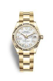 Datejust 31 Mother of Pearl Diamond Dial Ladies 18kt Yellow Gold Oyster Watch