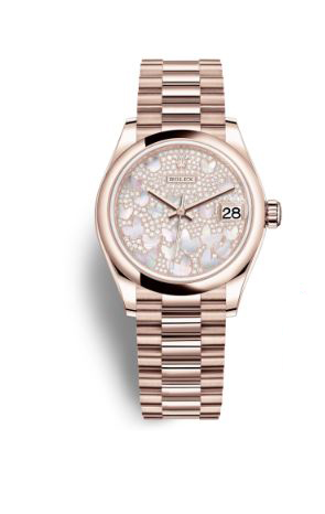 Datejust 31 Mother of Pearl Diamond Pave Dial Ladies 18 ct Everose Gold President Watch