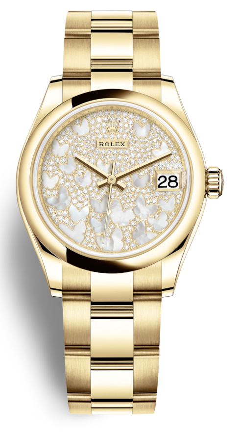 Datejust 31 Mother of Pearl Diamond Pave Dial Ladies 18kt Yellow Gold Oyster Watch