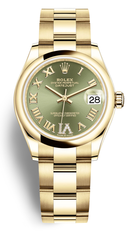 Datejust 31 Olive Green Dial Automatic Ladies 18kt Yellow Gold Oyster Watch