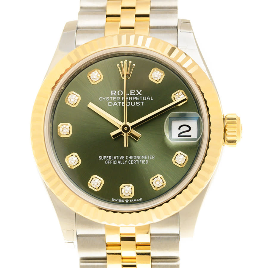 Datejust 31 Olive Green Diamond Dial Automatic Ladies Steel and 18kt Yellow Gold Jubilee Watch