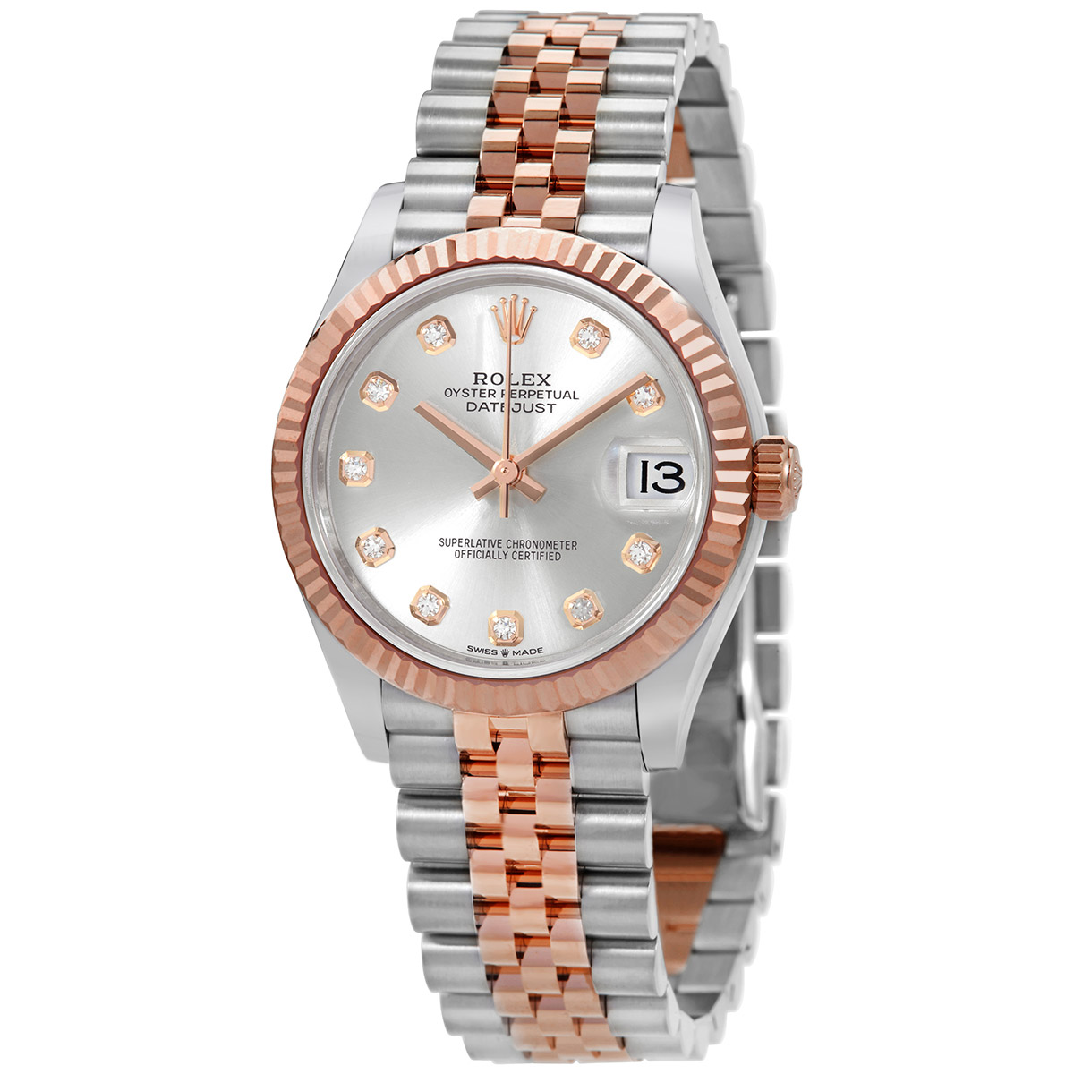 Datejust 31 Silver Diamond Dial Automatic Ladies Steel and 18kt Everose Gold Jubilee Watch