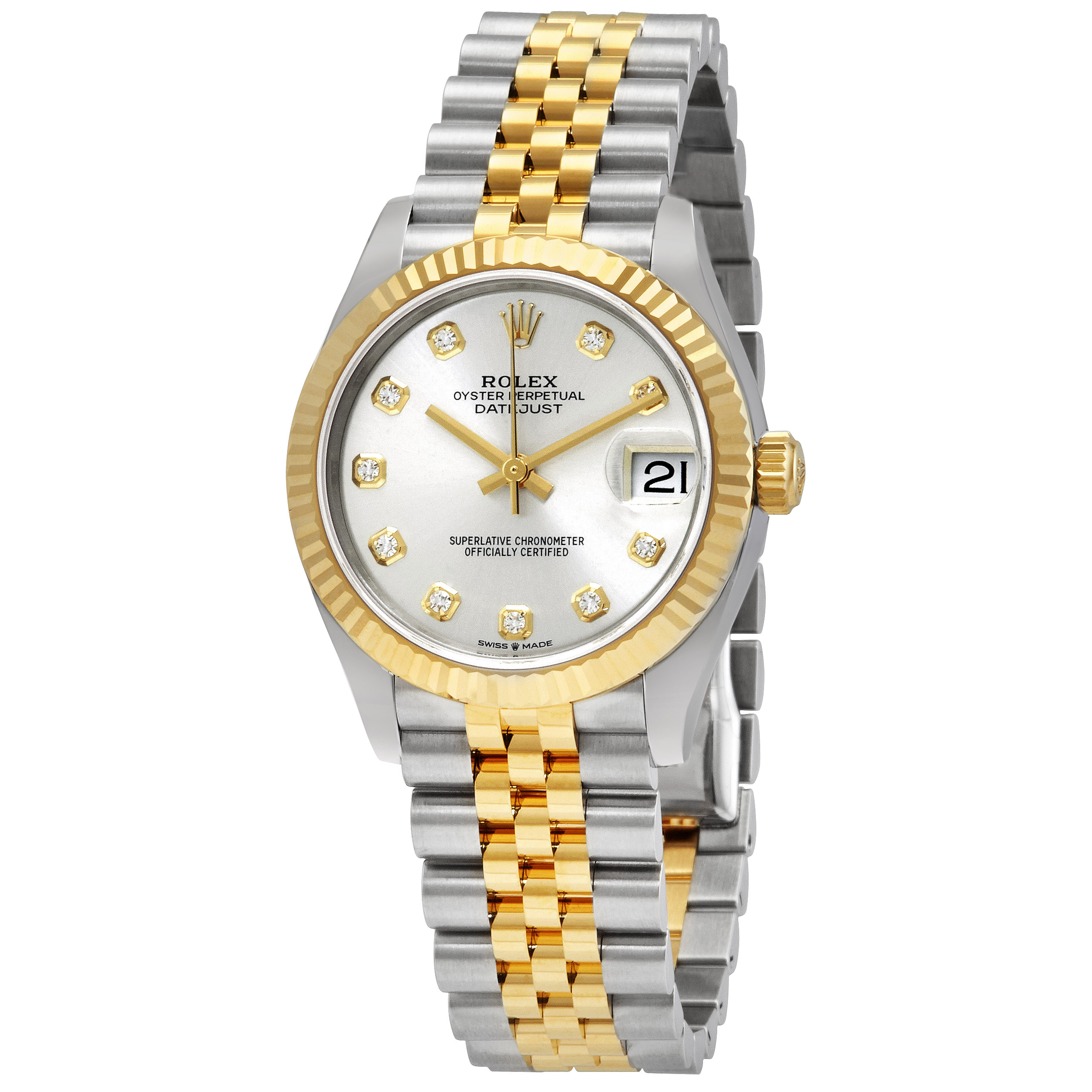 Rolex Datejust 31 Silver Diamond Dial Automatic Ladies Steel and 18kt Yellow Gold Jubilee Watch 278273SDJ