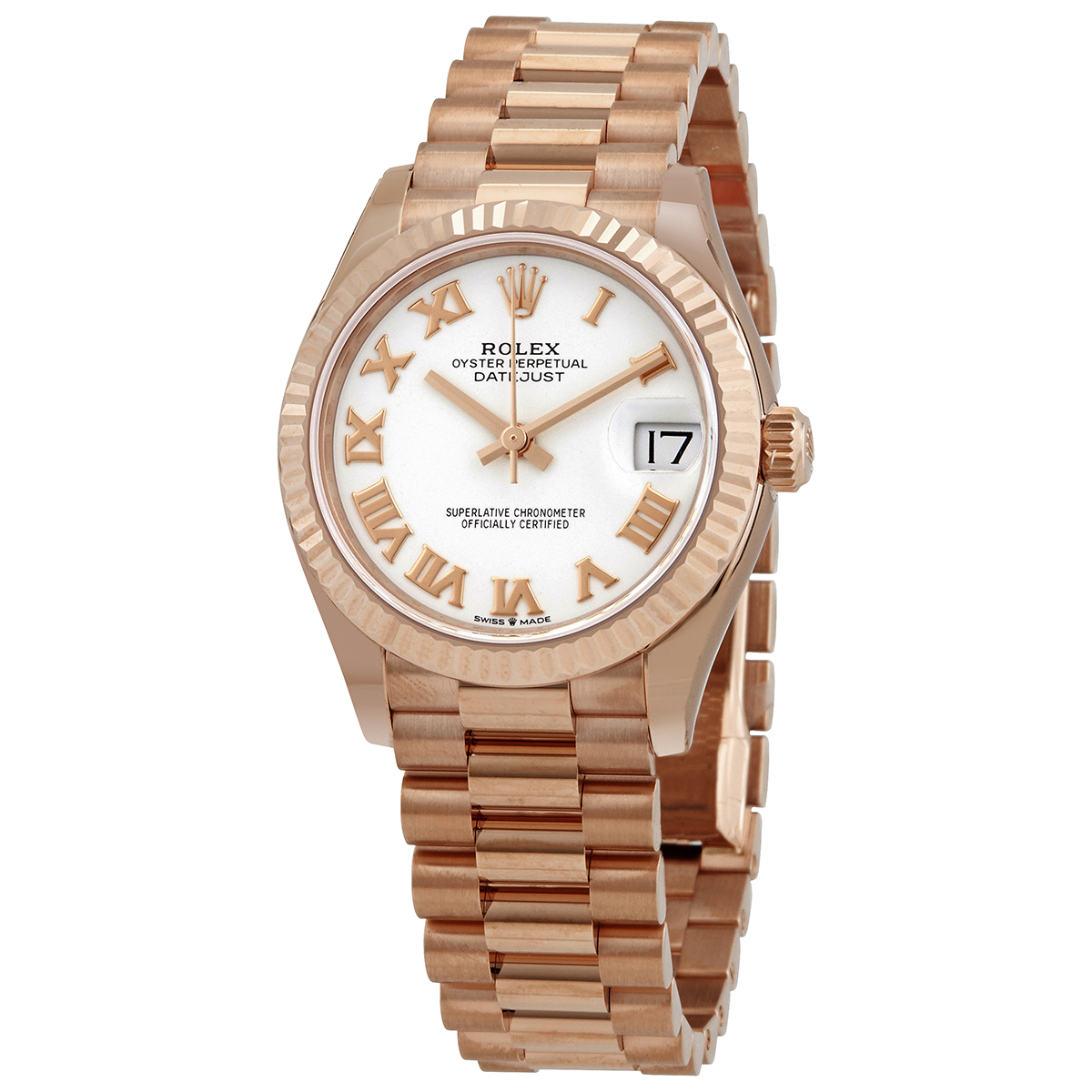Datejust 31 White Dial Automatic Ladies 18kt Everose Gold President Watch