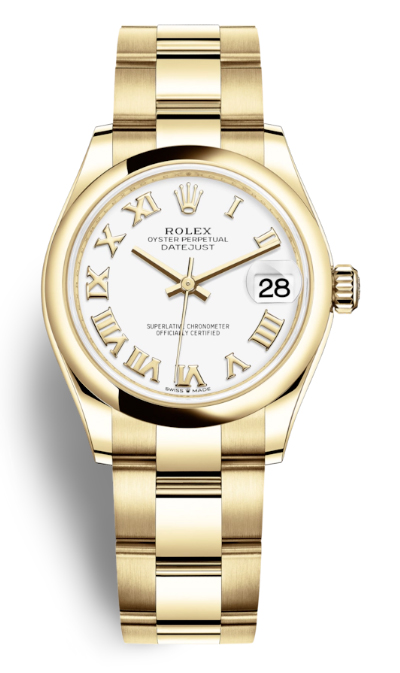 Datejust 31 White Dial Automatic Ladies 18kt Yellow Gold Oyster Watch