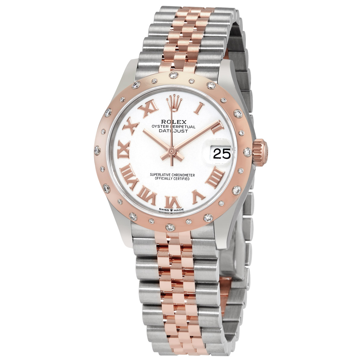 Datejust 31 White Dial Ladies Steel and 18kt Everose Gold Jubilee Watch