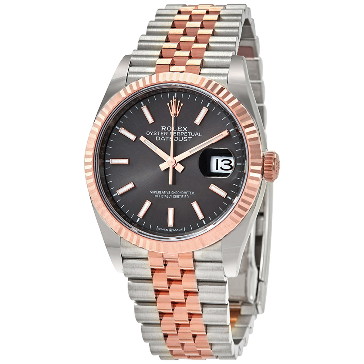 Rolex Datejust 36 Automatic Dark RhodiumDial Men's Steel and 18kt Everose Gold Jubilee Watch 126231DRSJ