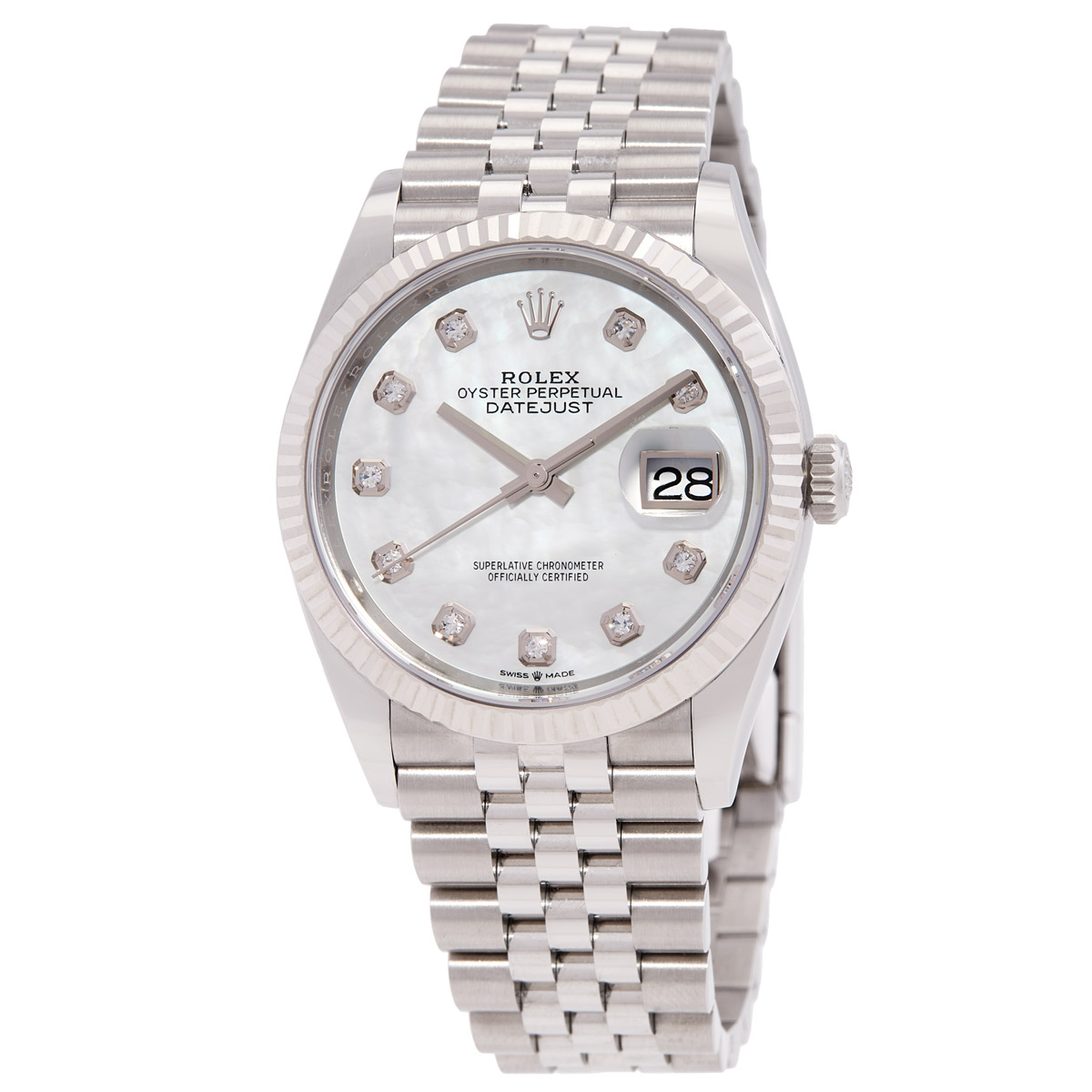 Rolex Datejust 36 Automatic Diamond White Mother of Pearl Dial Watch 126234WDJ