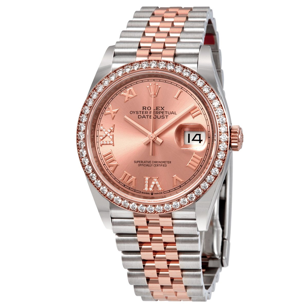 Rolex Datejust 36 Automatic Pink Diamond Dial Ladies Steel and 18K