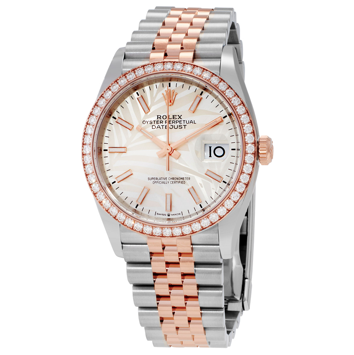 Datejust 36 Automatic Silver Palm Motif Dial Chronometer Diamond Watch