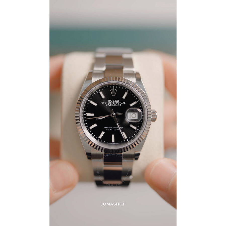 ROLEX Datejust ブラックダイヤル Rolex Datejust 36 mm Steel Watch Black Dial with Diamonds
