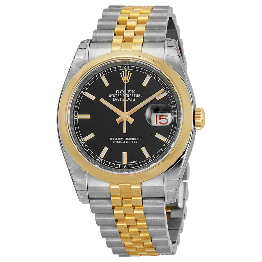 Rolex Datejust 36 Black Dial Stainless Steel and 18K Yellow Gold Jubilee Bracelet Automatic Men's Watch 116203BKSJ
