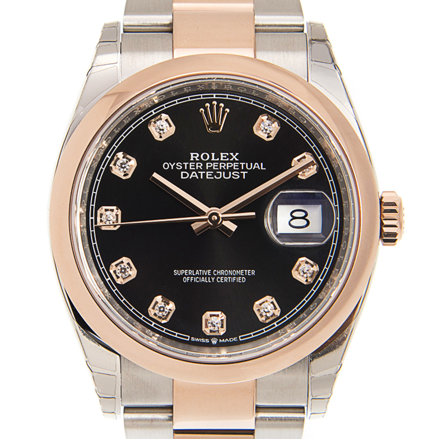 Rolex Datejust 36 Black Diamond Dial Men's Steel and 18k Everose Gold Oyster Watch 126201BKDO