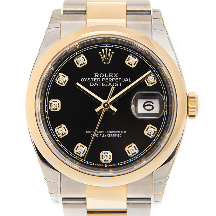 Datejust 36 Black Diamond Dial Men's Steel and 18k Yellow Gold Jubilee Watch 126203BKDO