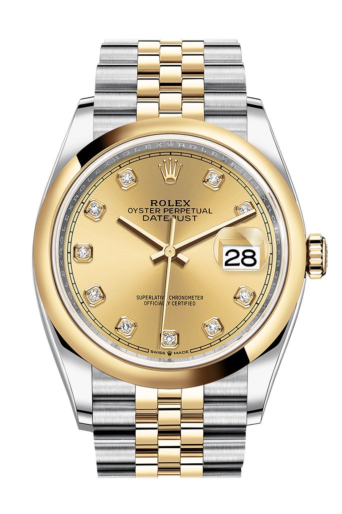 Rolex Datejust 36 Champagne Diamond Dial Men's Steel and 18k Yellow Gold Jubilee Watch 126203CDJ