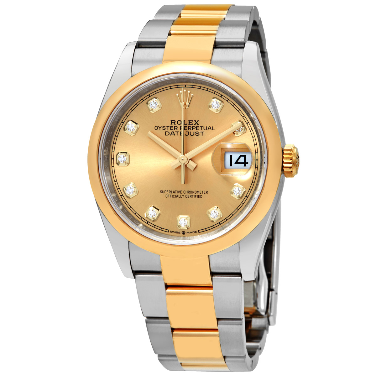 Rolex Datejust 36 Champagne Diamond Dial Men's Steel and 18k Yellow Gold Oyster Watch 126203CDO