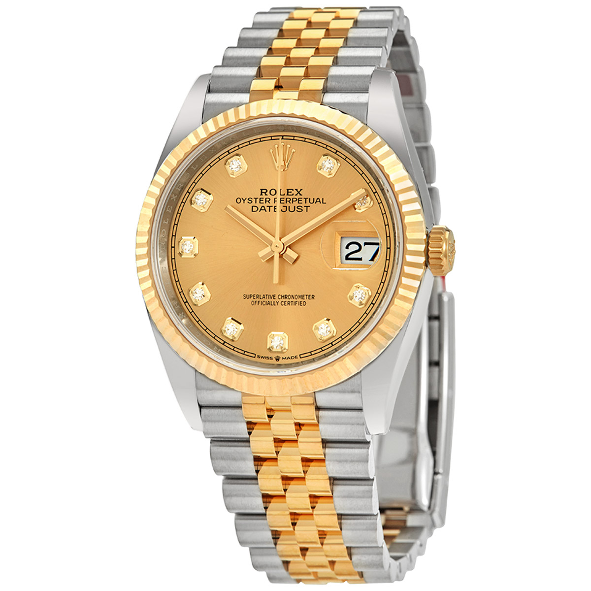 Rolex Datejust 36 Champagne Diamond Dial Men's Steel and 18kt Yellow Gold Jubilee Watch 126233CDJ