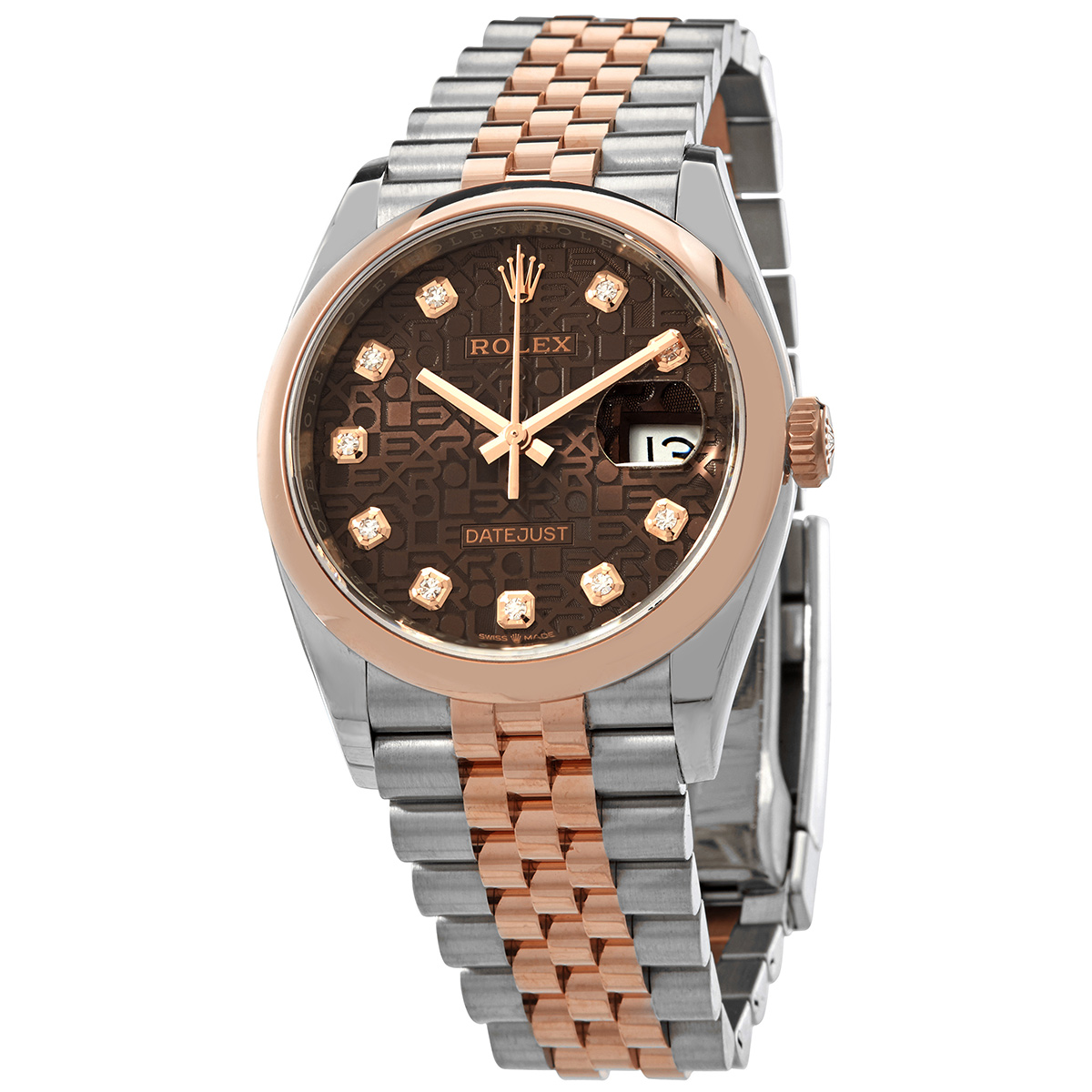 Datejust 36 Chocolate Jubilee Diamond Dial Men's Steel and 18k Everose Gold Jubilee Watch