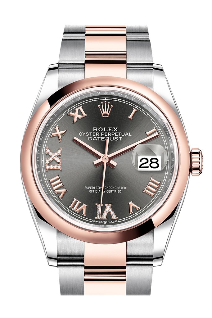Rolex Datejust 36 Dark Rhodium Diamond Dial Men's Steel and 18K Everose Gold Oyster Watch 126201DRRDO